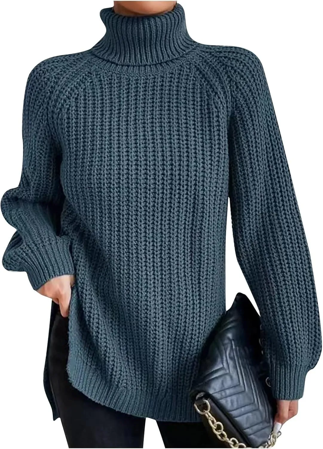Oversized Turtleneck Sweaters Women Fall Long Sleeves Chunky Knit Slouchy Pullover Sweater Loose Warm Jumper Tops