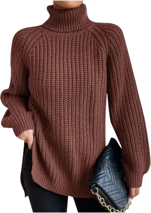Oversized Turtleneck Sweaters Women Fall Long Sleeves Chunky Knit Slouchy Pullover Sweater Loose Warm Jumper Tops