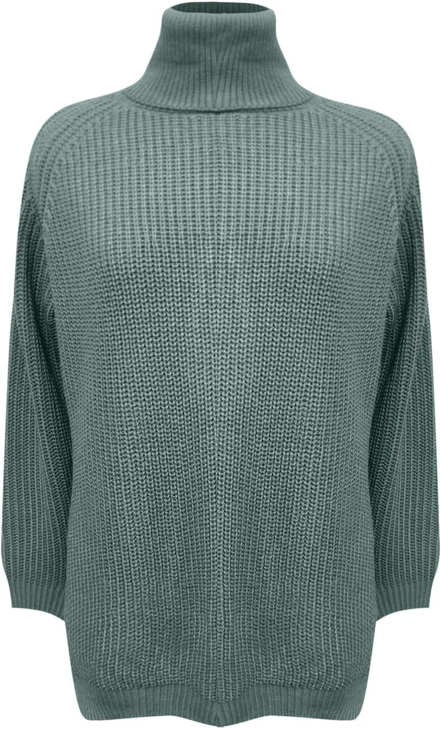 Oversized Turtleneck Sweaters Women Fall Long Sleeves Chunky Knit Slouchy Pullover Sweater Loose Warm Jumper Tops