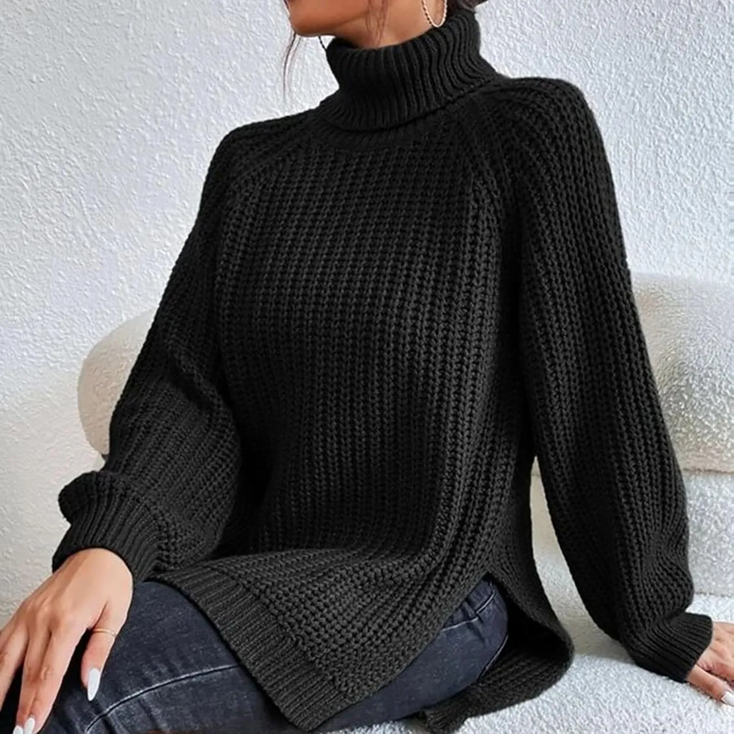 Oversized Turtleneck Sweaters Women Fall Long Sleeves Chunky Knit Slouchy Pullover Sweater Loose Warm Jumper Tops