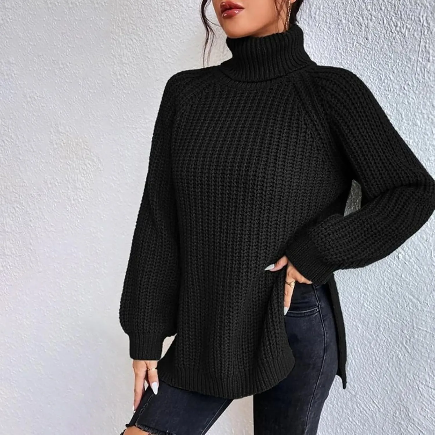 Oversized Turtleneck Sweaters Women Fall Long Sleeves Chunky Knit Slouchy Pullover Sweater Loose Warm Jumper Tops