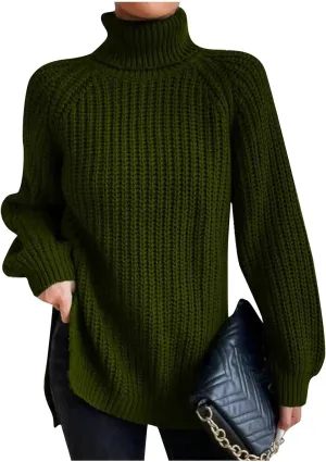 Oversized Turtleneck Sweaters Women Fall Long Sleeves Chunky Knit Slouchy Pullover Sweater Loose Warm Jumper Tops