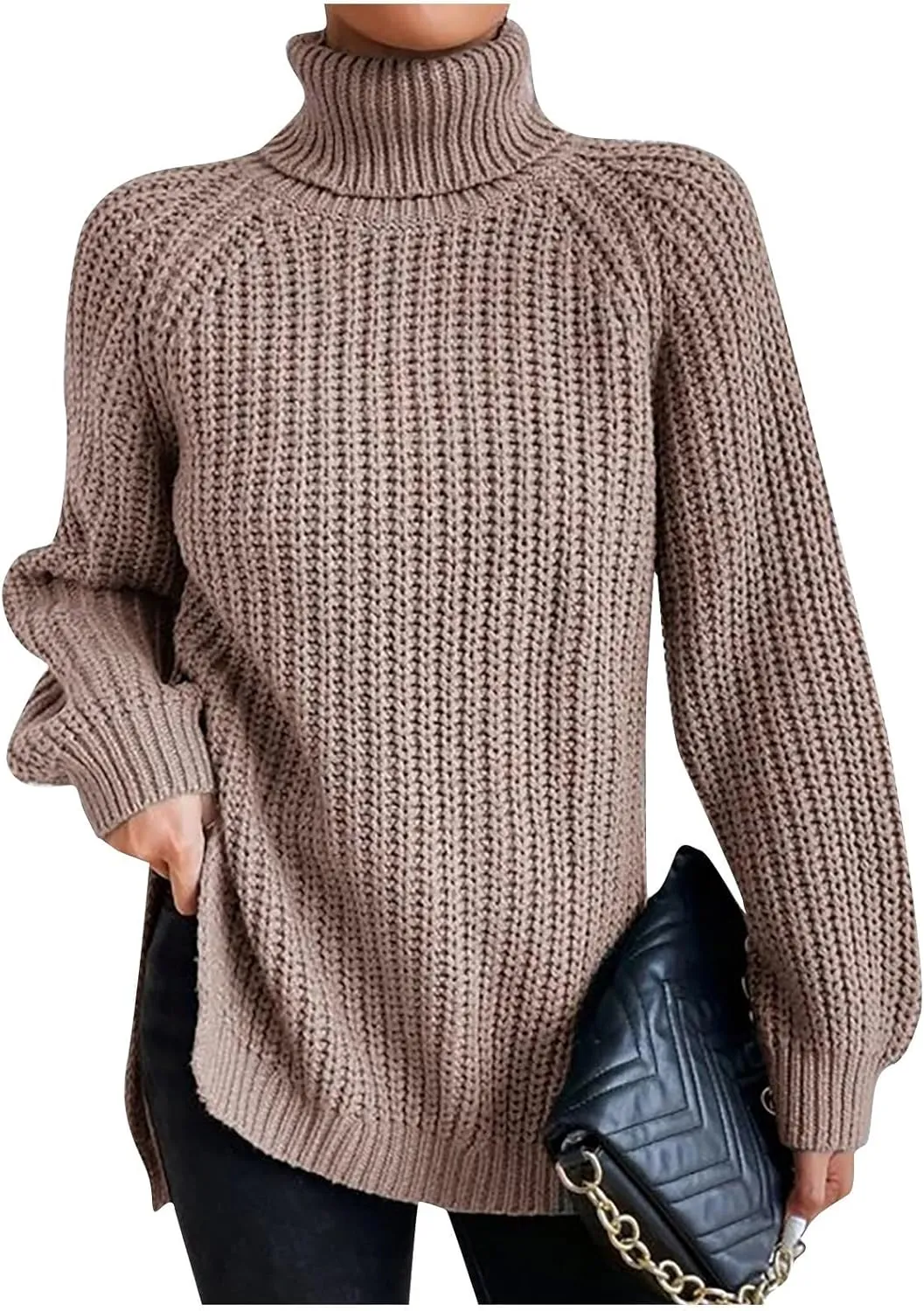 Oversized Turtleneck Sweaters Women Fall Long Sleeves Chunky Knit Slouchy Pullover Sweater Loose Warm Jumper Tops