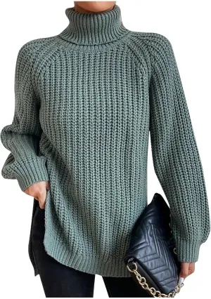 Oversized Turtleneck Sweaters Women Fall Long Sleeves Chunky Knit Slouchy Pullover Sweater Loose Warm Jumper Tops