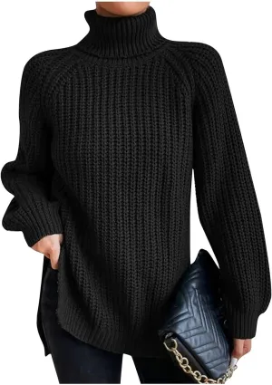 Oversized Turtleneck Sweaters Women Fall Long Sleeves Chunky Knit Slouchy Pullover Sweater Loose Warm Jumper Tops