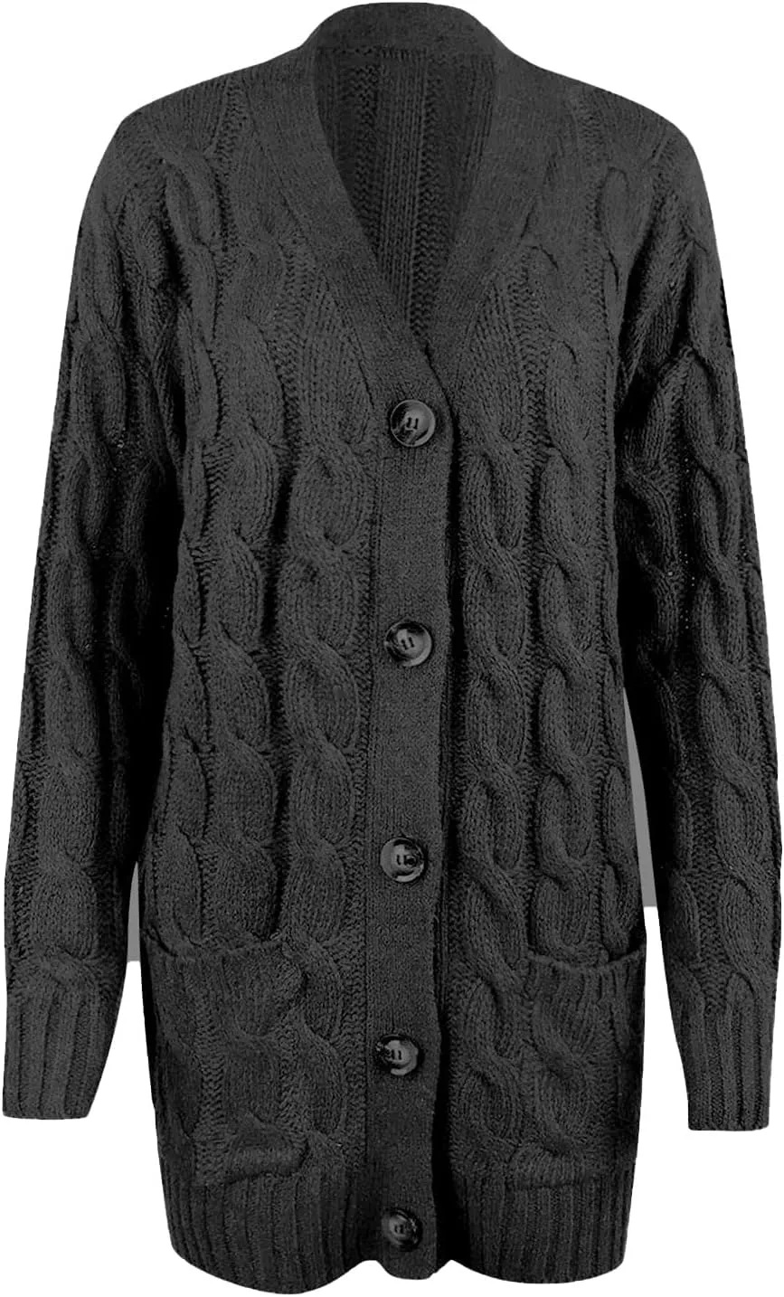 PETYCZEN Cardigan Sweaters for Women Casual Long Sleeve Open Front Button Down Cardigans Cable Knit Chunky Sweater Outerwear