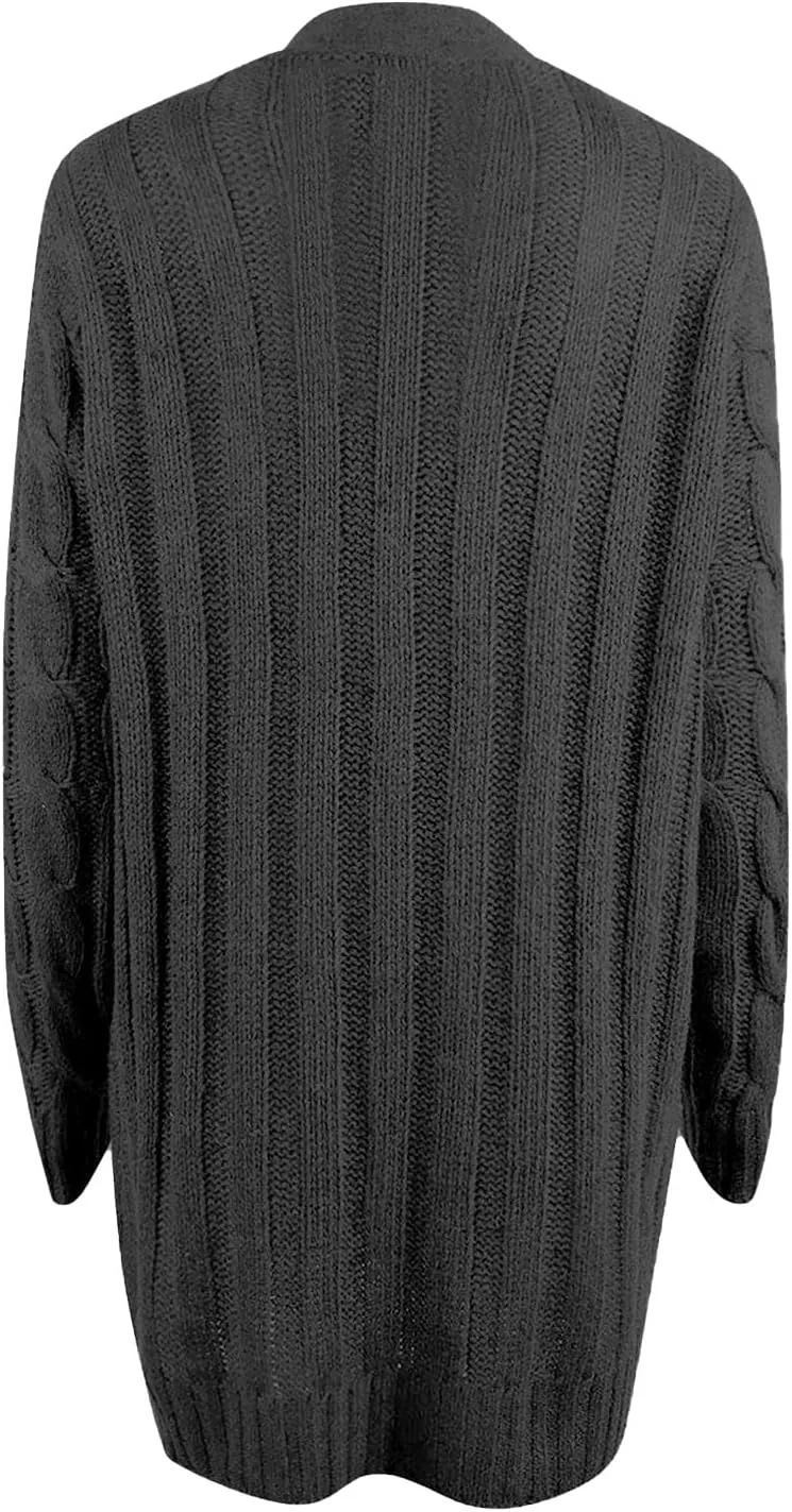 PETYCZEN Cardigan Sweaters for Women Casual Long Sleeve Open Front Button Down Cardigans Cable Knit Chunky Sweater Outerwear