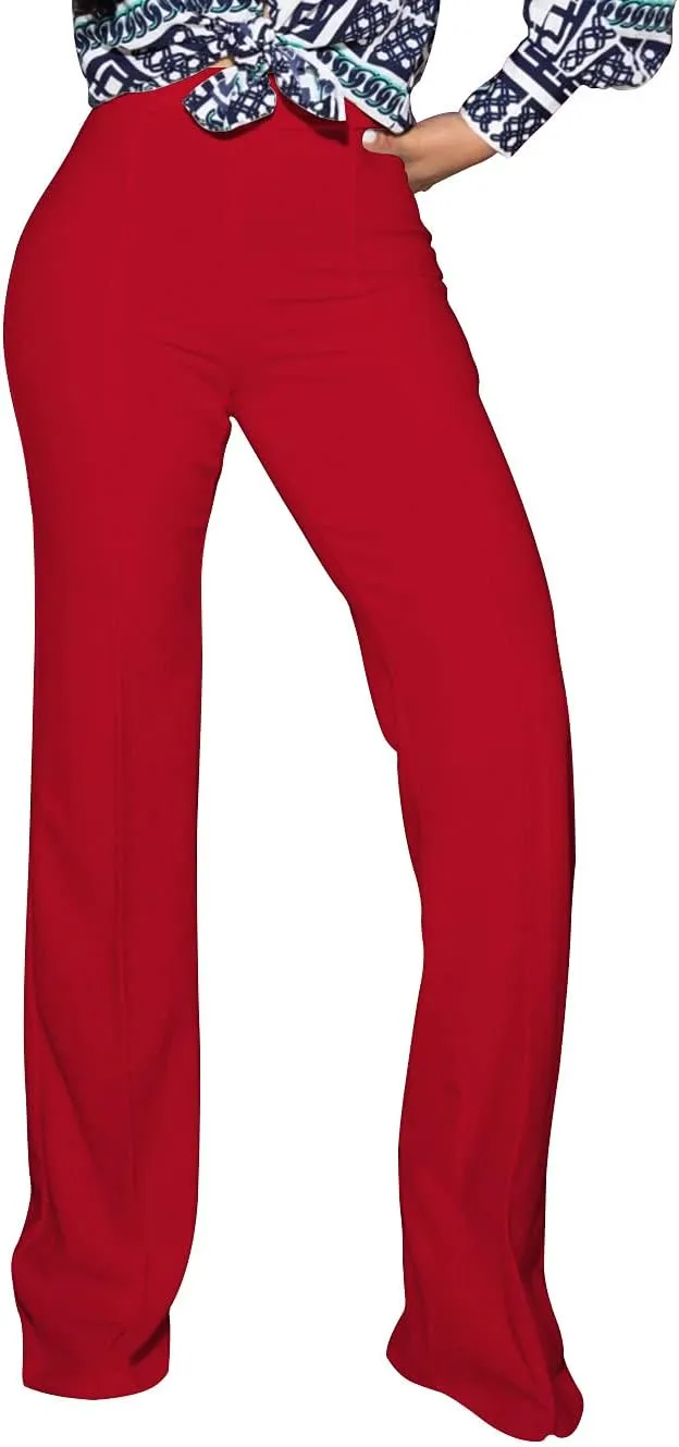 PINSV Women's High Waisted Stretchy Bootcut Pull On Dress Pants Casual Work Pants