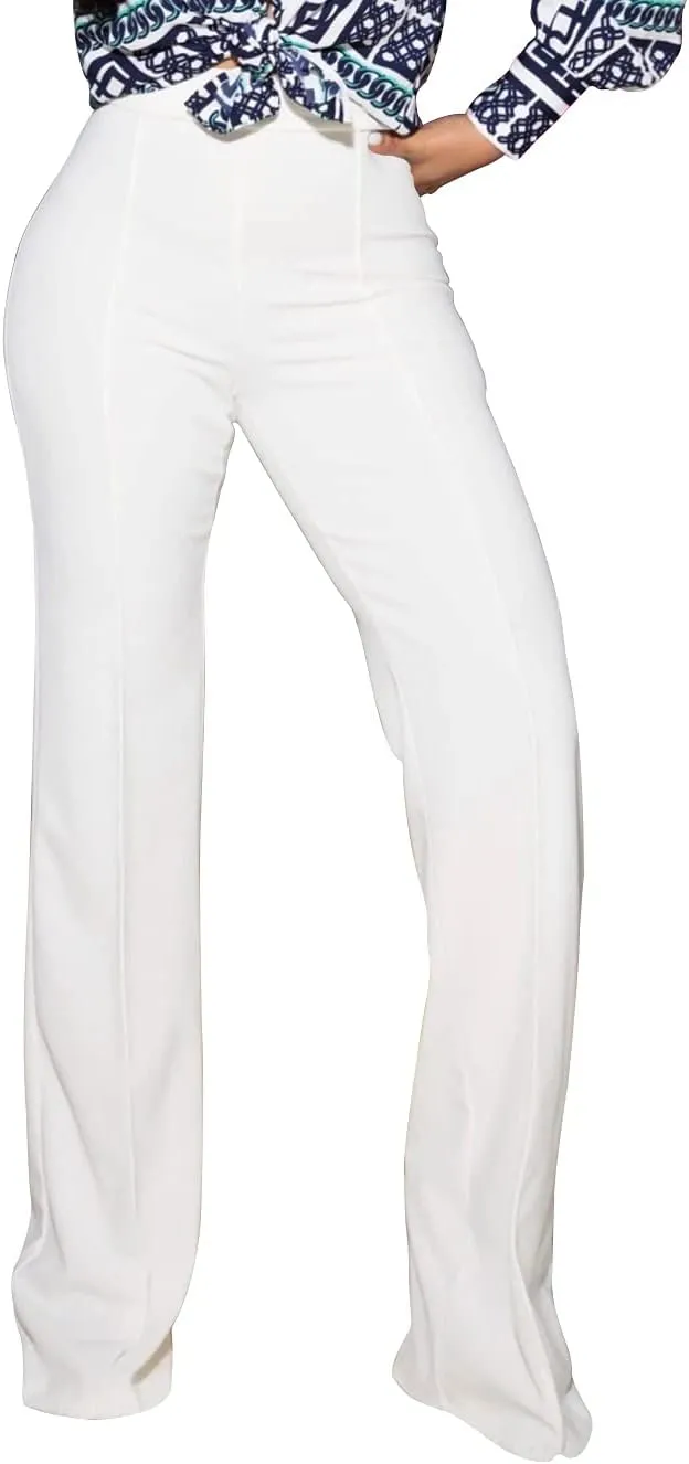PINSV Women's High Waisted Stretchy Bootcut Pull On Dress Pants Casual Work Pants