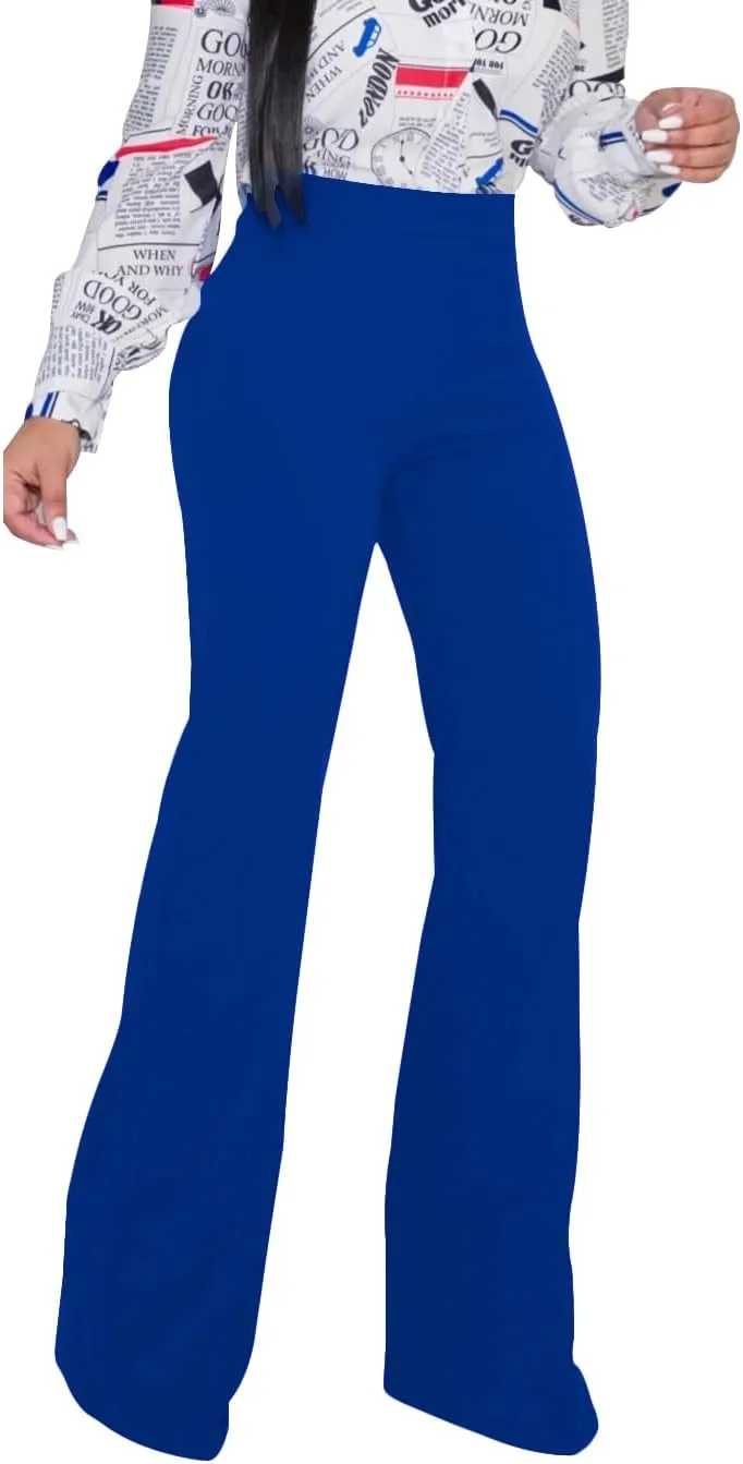 PINSV Women's High Waisted Stretchy Bootcut Pull On Dress Pants Casual Work Pants