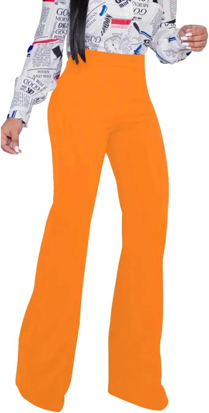 PINSV Women's High Waisted Stretchy Bootcut Pull On Dress Pants Casual Work Pants