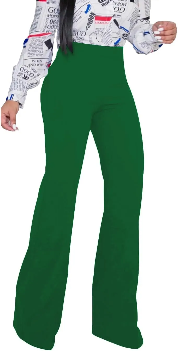 PINSV Women's High Waisted Stretchy Bootcut Pull On Dress Pants Casual Work Pants