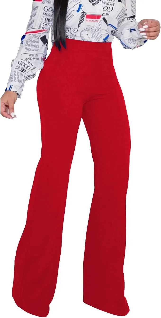 PINSV Women's High Waisted Stretchy Bootcut Pull On Dress Pants Casual Work Pants