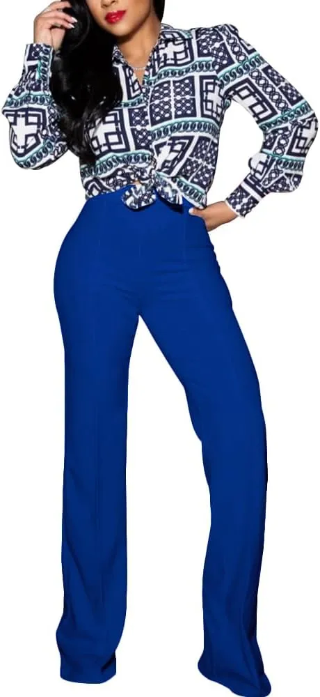 PINSV Women's High Waisted Stretchy Bootcut Pull On Dress Pants Casual Work Pants