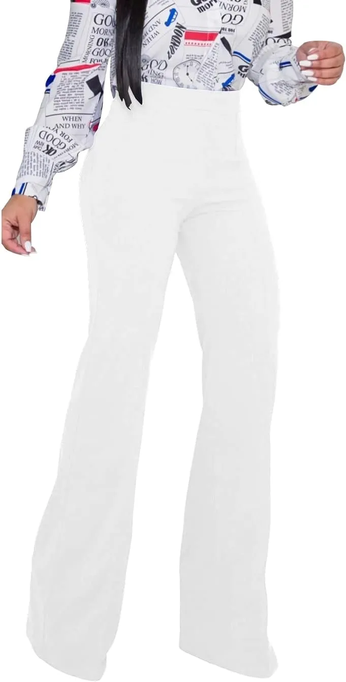 PINSV Women's High Waisted Stretchy Bootcut Pull On Dress Pants Casual Work Pants