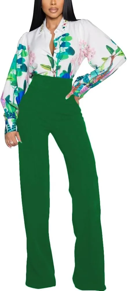 PINSV Women's High Waisted Stretchy Bootcut Pull On Dress Pants Casual Work Pants