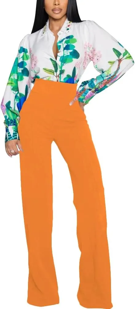 PINSV Women's High Waisted Stretchy Bootcut Pull On Dress Pants Casual Work Pants