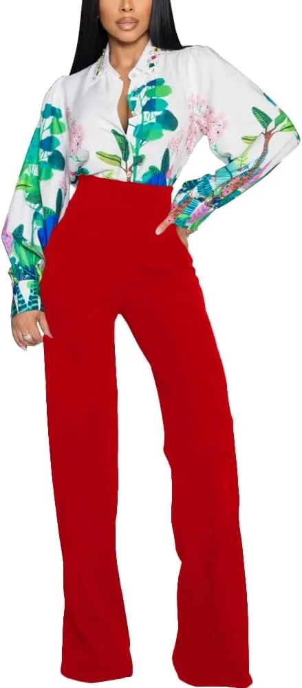 PINSV Women's High Waisted Stretchy Bootcut Pull On Dress Pants Casual Work Pants