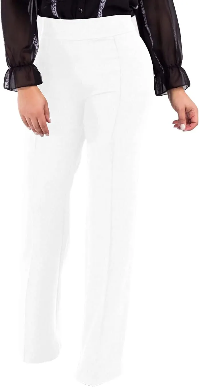 PINSV Women's High Waisted Stretchy Bootcut Pull On Dress Pants Casual Work Pants
