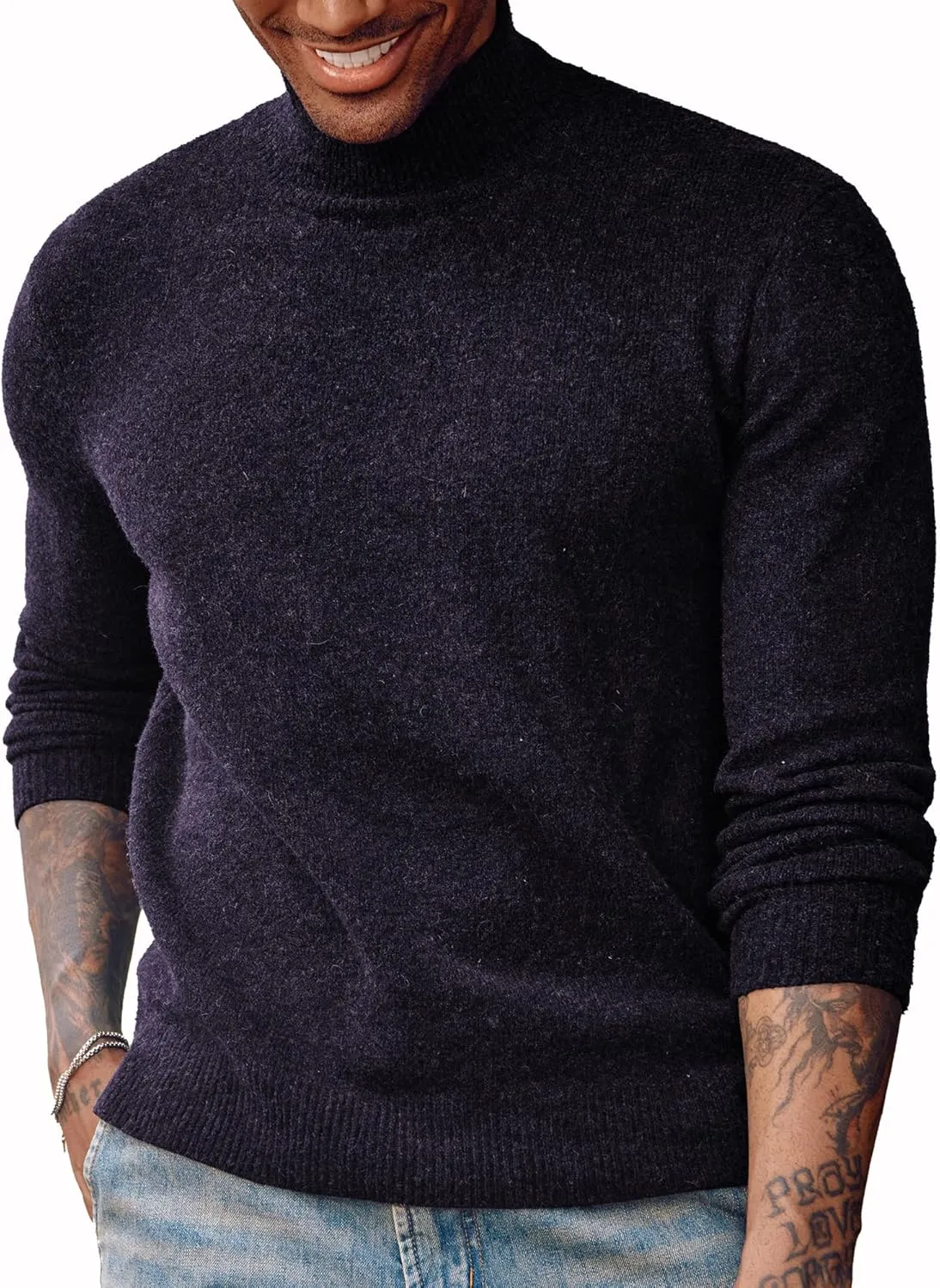 PJ PAUL JONES Men's Mock Turtleneck Sweater Long Sleeve Undershirts Wool Blend Pullover Sweaters