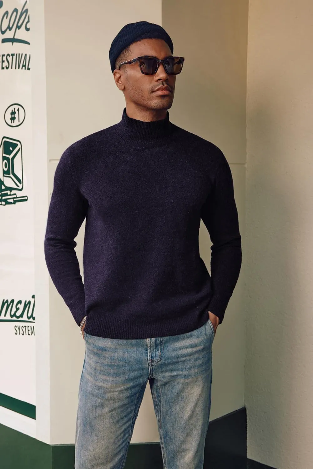 PJ PAUL JONES Men's Mock Turtleneck Sweater Long Sleeve Undershirts Wool Blend Pullover Sweaters