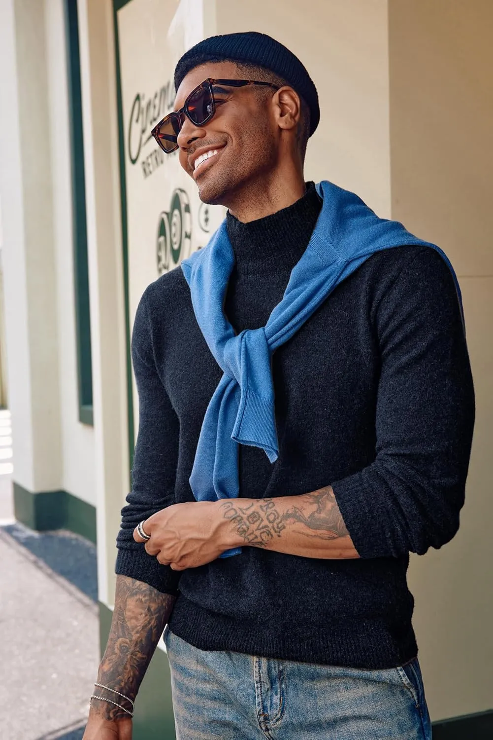 PJ PAUL JONES Men's Mock Turtleneck Sweater Long Sleeve Undershirts Wool Blend Pullover Sweaters