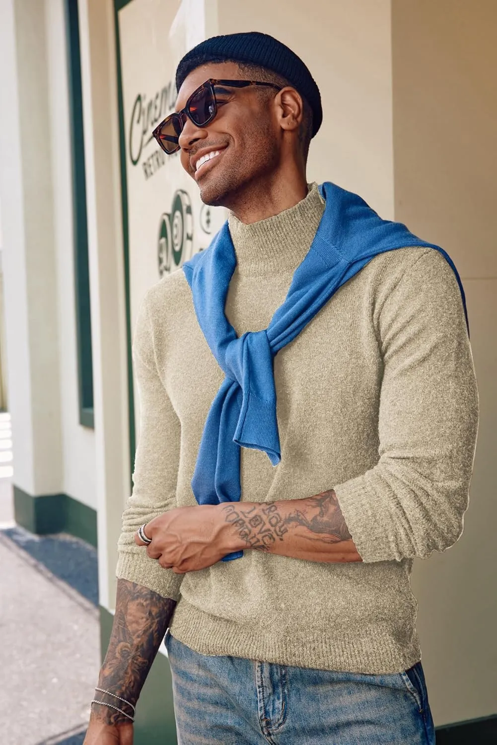 PJ PAUL JONES Men's Mock Turtleneck Sweater Long Sleeve Undershirts Wool Blend Pullover Sweaters