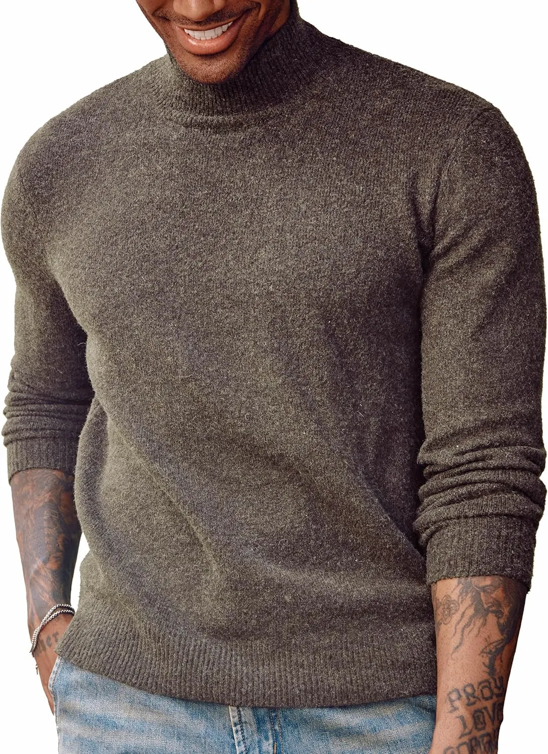 PJ PAUL JONES Men's Mock Turtleneck Sweater Long Sleeve Undershirts Wool Blend Pullover Sweaters