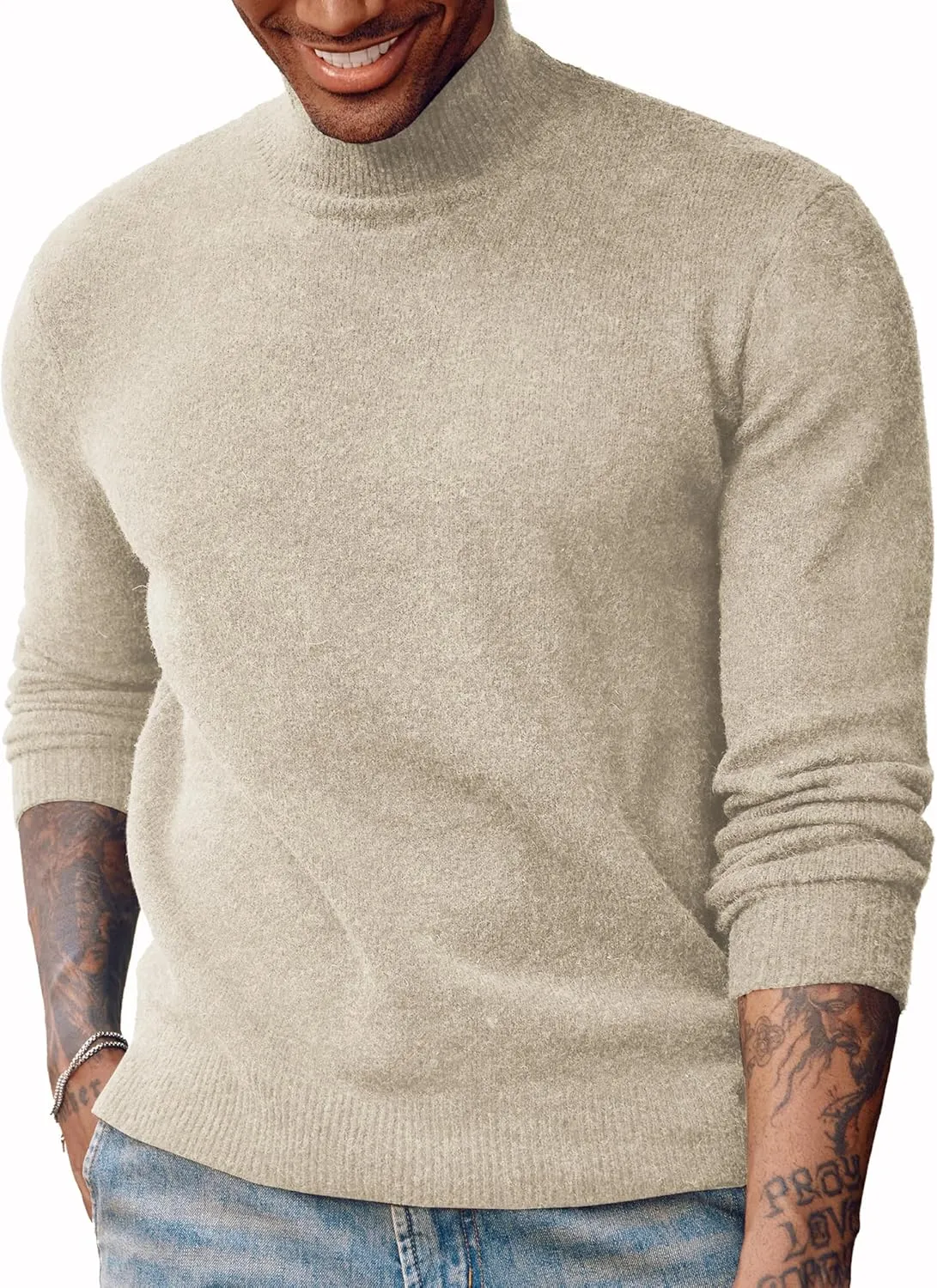 PJ PAUL JONES Men's Mock Turtleneck Sweater Long Sleeve Undershirts Wool Blend Pullover Sweaters