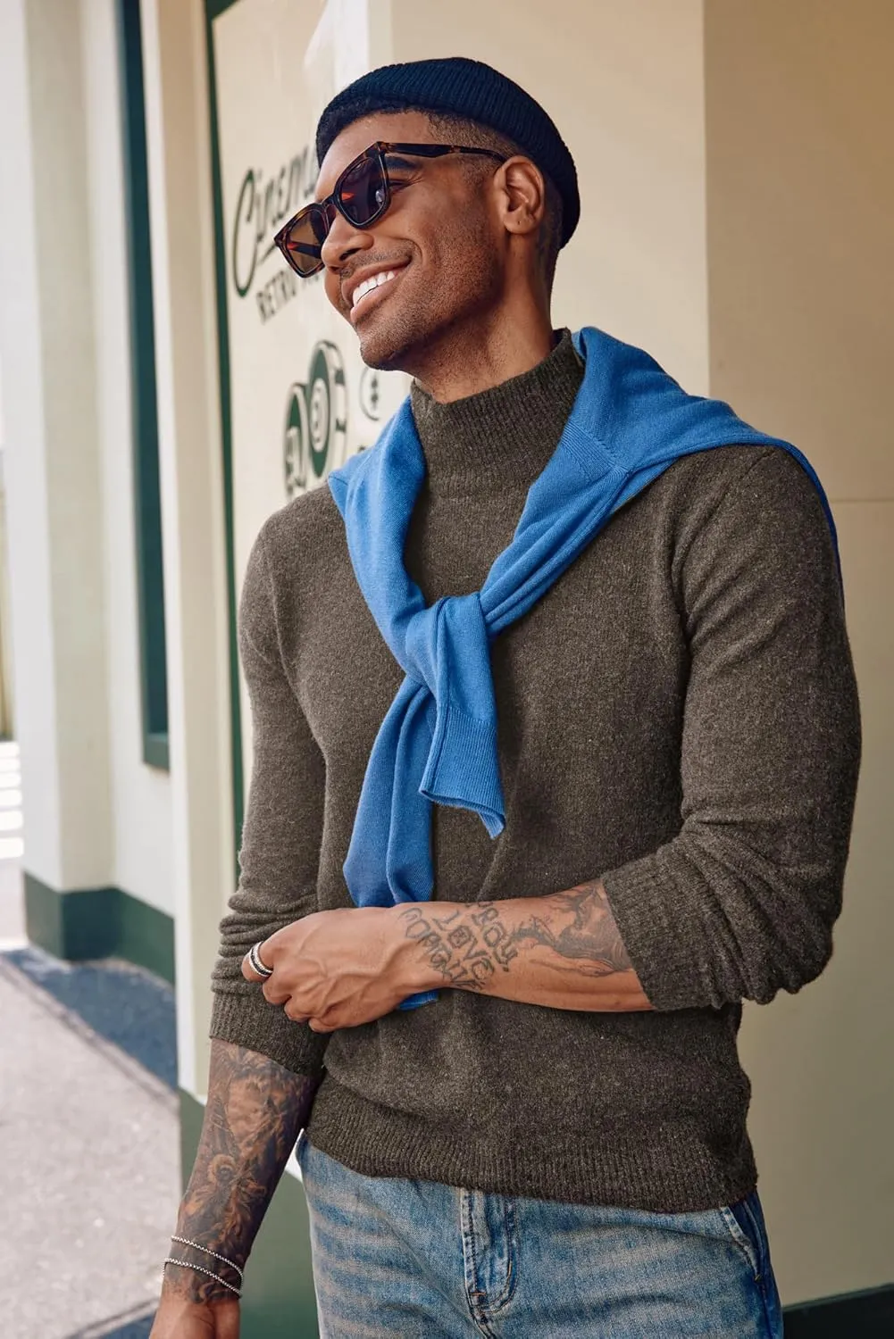 PJ PAUL JONES Men's Mock Turtleneck Sweater Long Sleeve Undershirts Wool Blend Pullover Sweaters