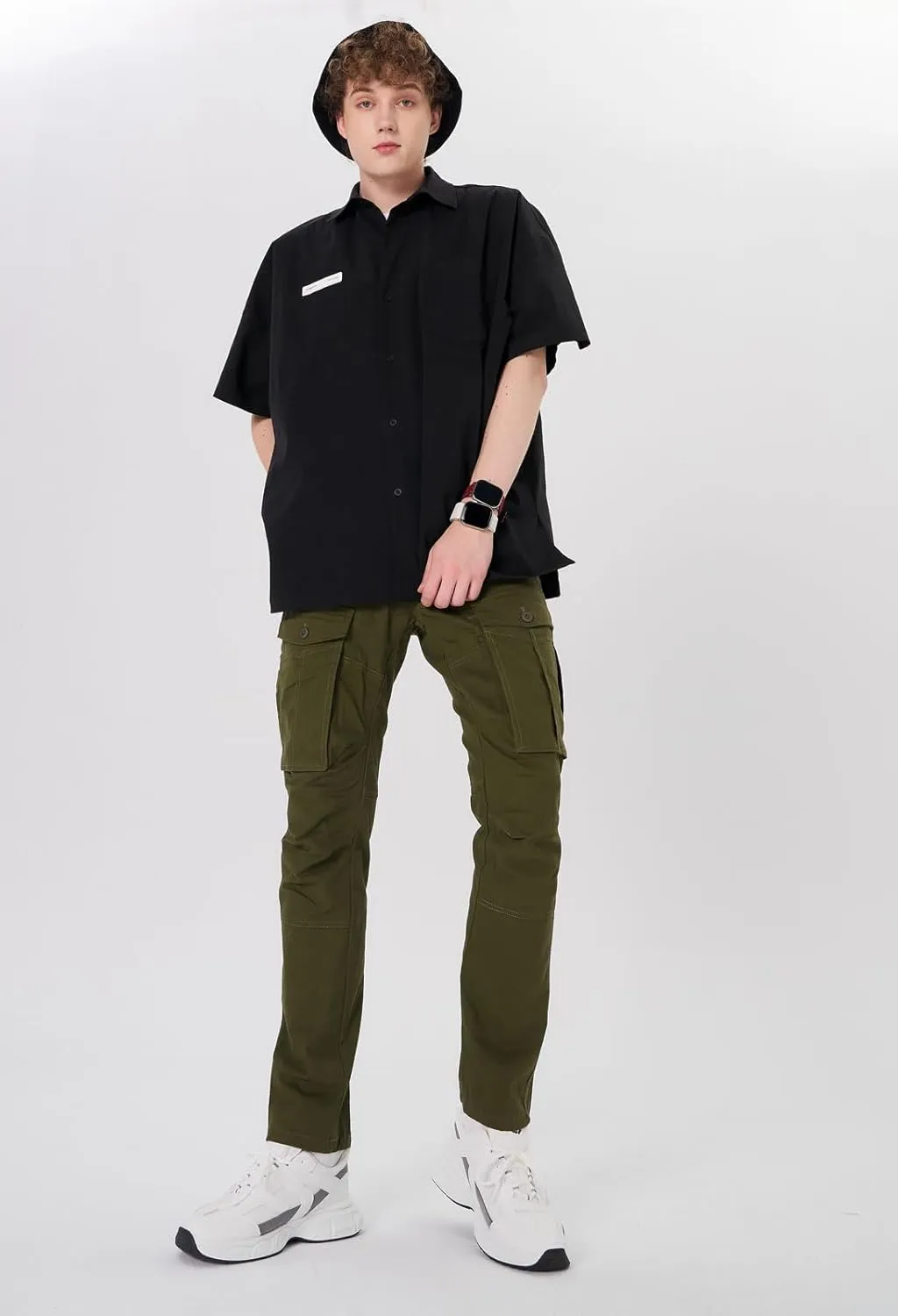 Plaid&Plain Men's Cargo Pants Slim Fit with Articulated Knees