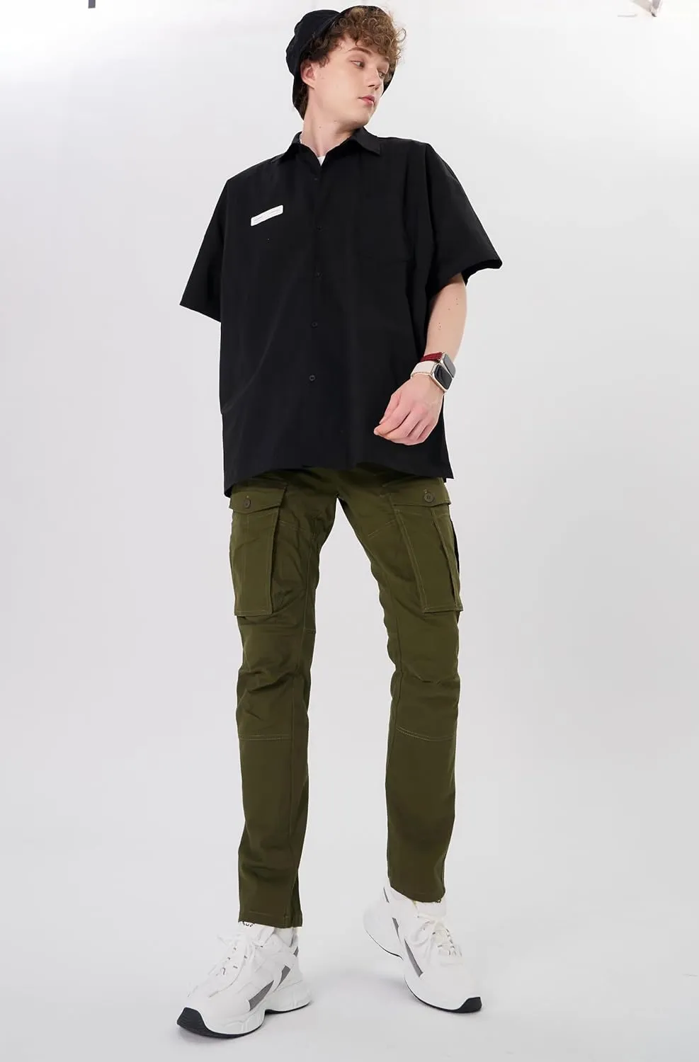 Plaid&Plain Men's Cargo Pants Slim Fit with Articulated Knees