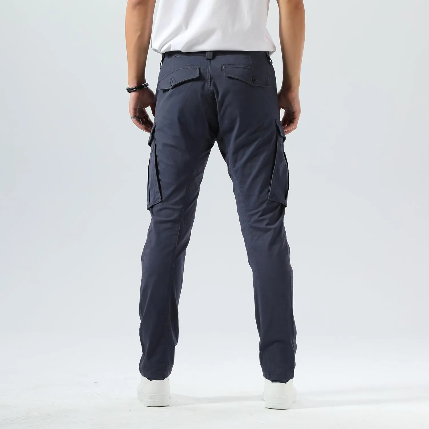 Plaid&Plain Men's Cargo Pants Slim Fit with Articulated Knees