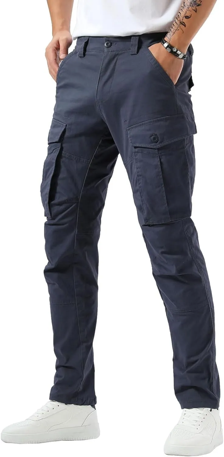 Plaid&Plain Men's Cargo Pants Slim Fit with Articulated Knees