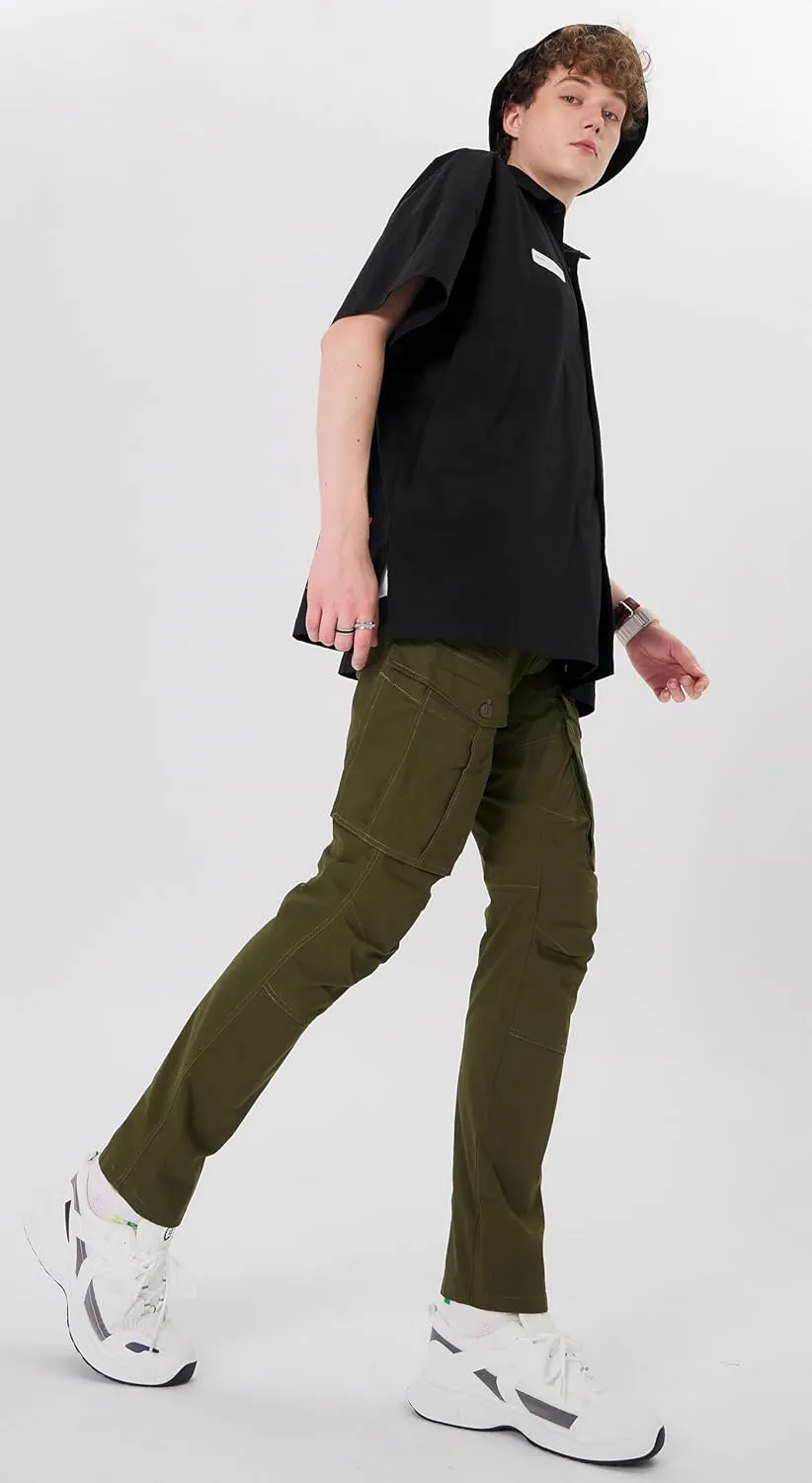 Plaid&Plain Men's Cargo Pants Slim Fit with Articulated Knees