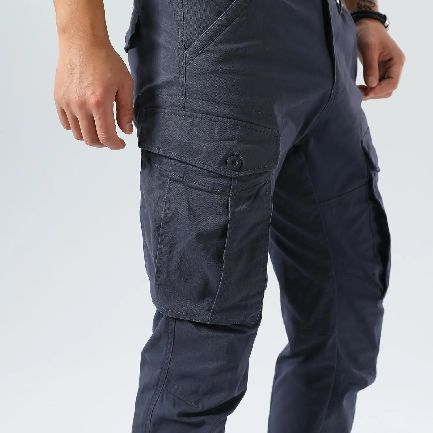 Plaid&Plain Men's Cargo Pants Slim Fit with Articulated Knees