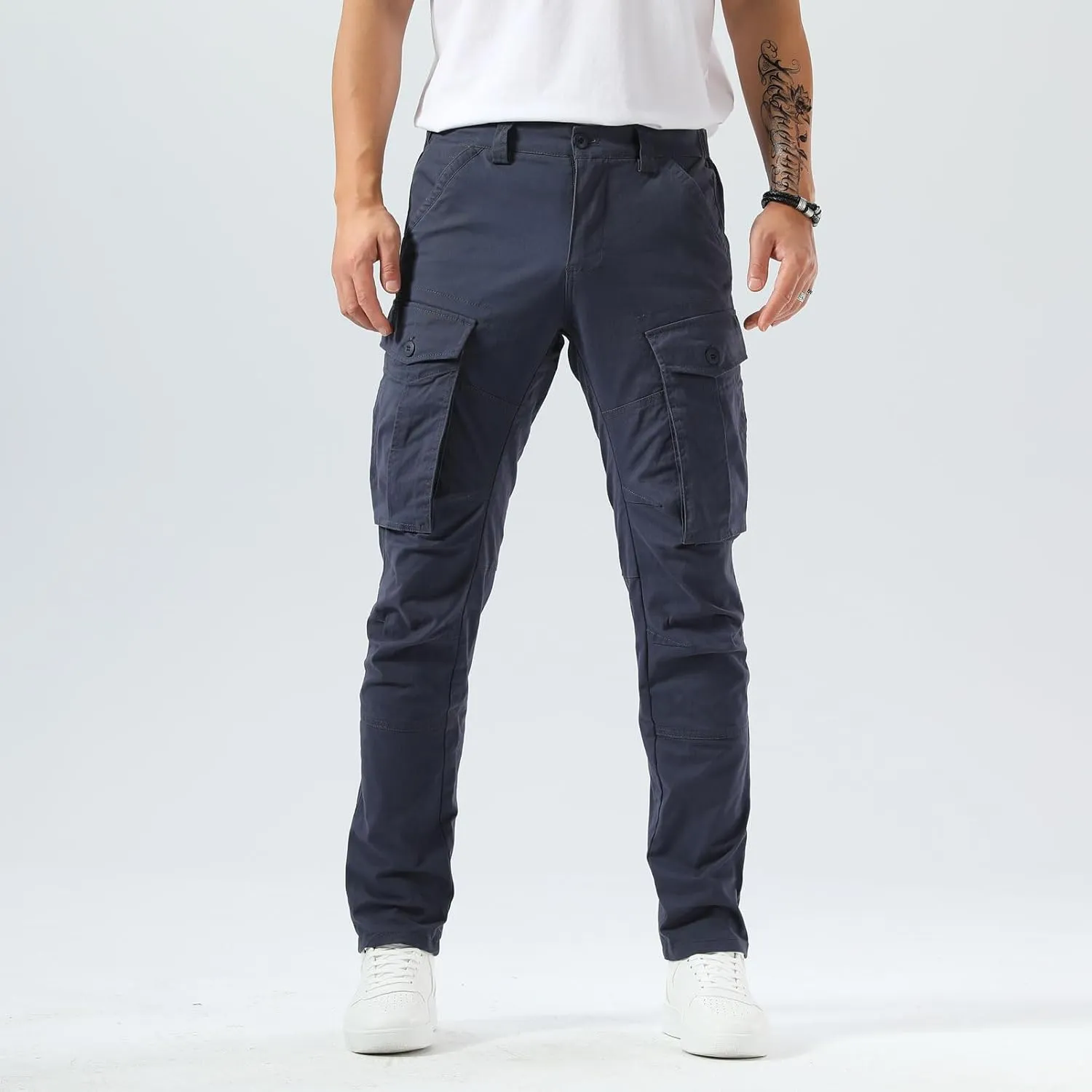 Plaid&Plain Men's Cargo Pants Slim Fit with Articulated Knees