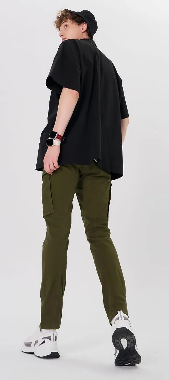 Plaid&Plain Men's Cargo Pants Slim Fit with Articulated Knees