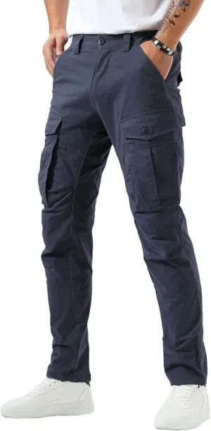 Plaid&Plain Men's Cargo Pants Slim Fit with Articulated Knees