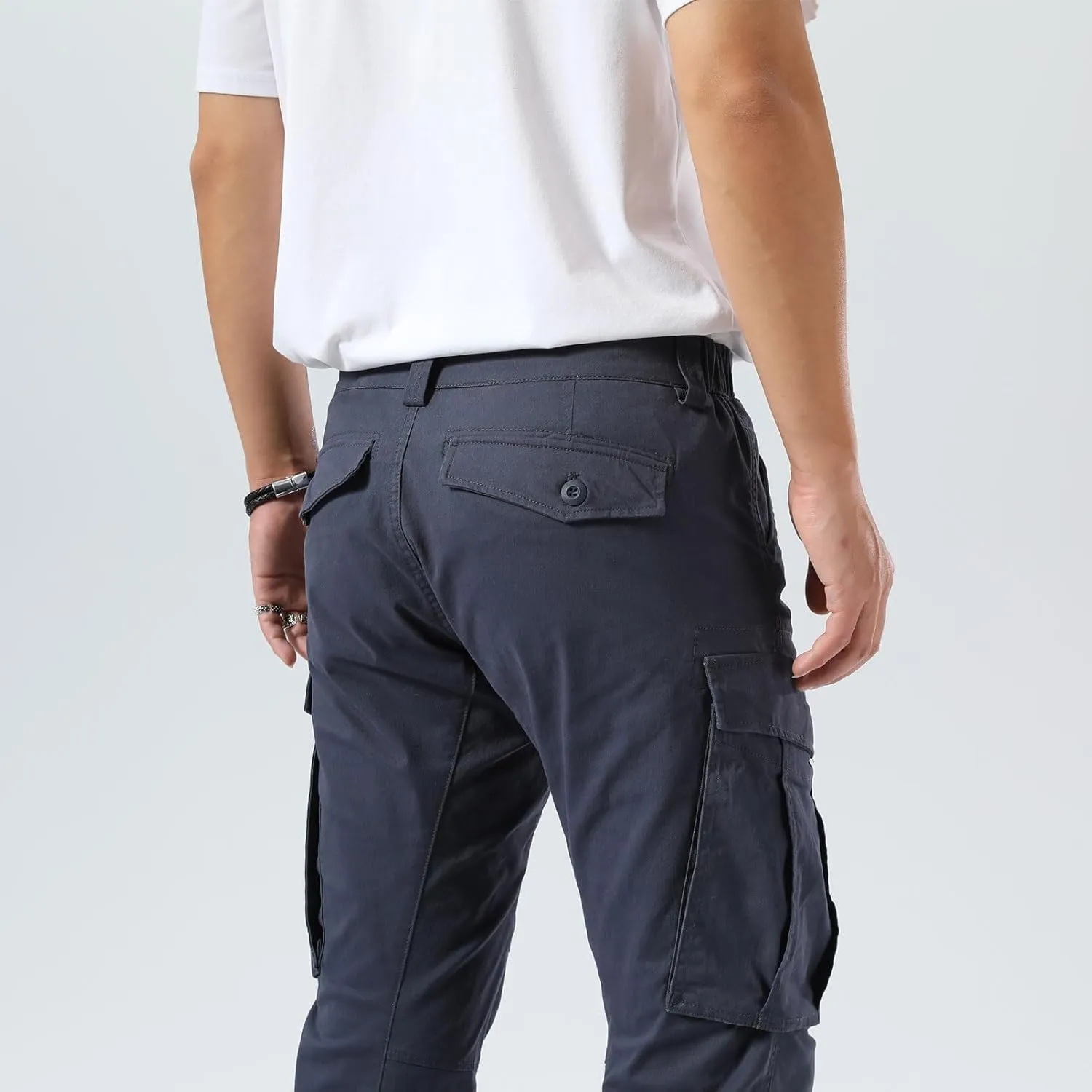 Plaid&Plain Men's Cargo Pants Slim Fit with Articulated Knees