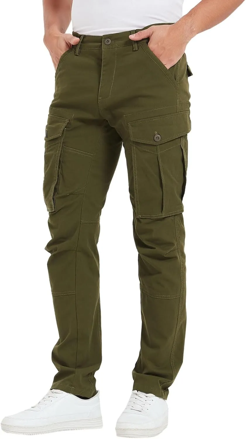 Plaid&Plain Men's Cargo Pants Slim Fit with Articulated Knees