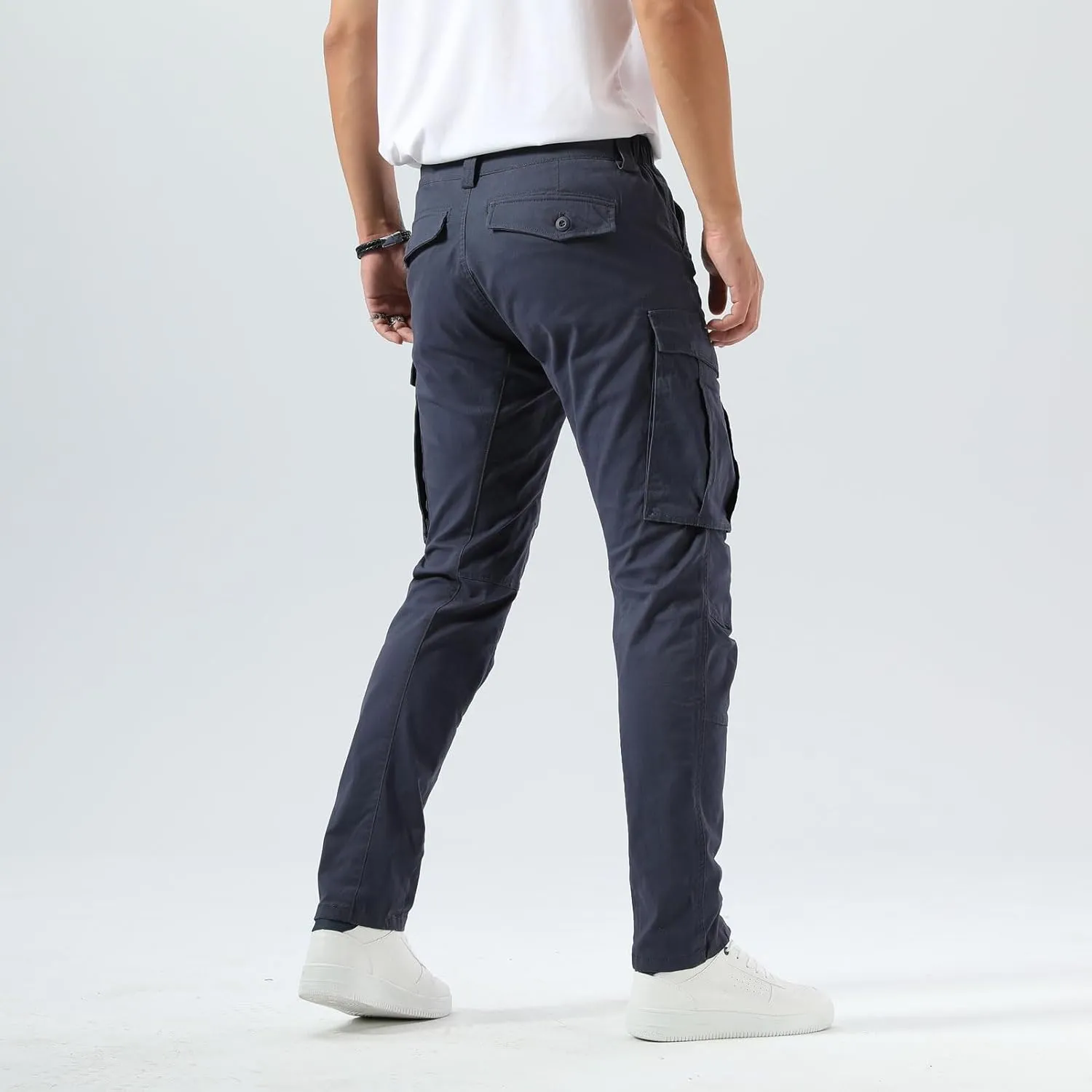 Plaid&Plain Men's Cargo Pants Slim Fit with Articulated Knees