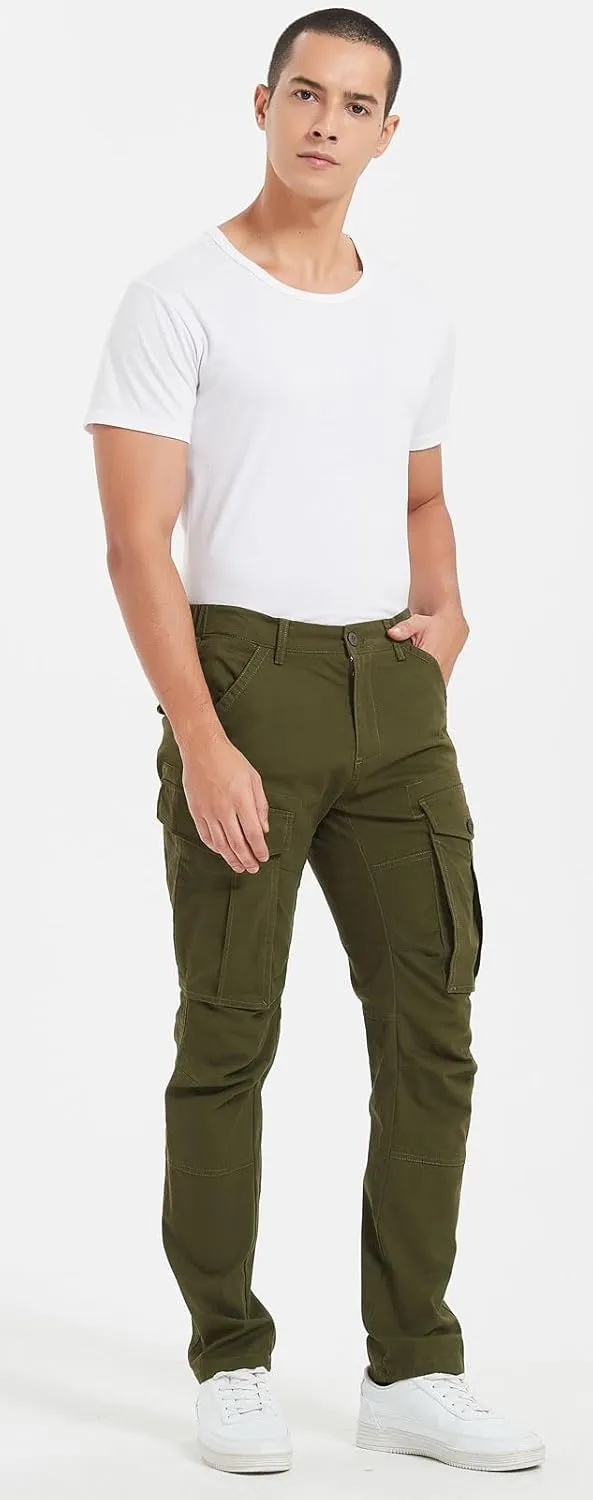 Plaid&Plain Men's Cargo Pants Slim Fit with Articulated Knees