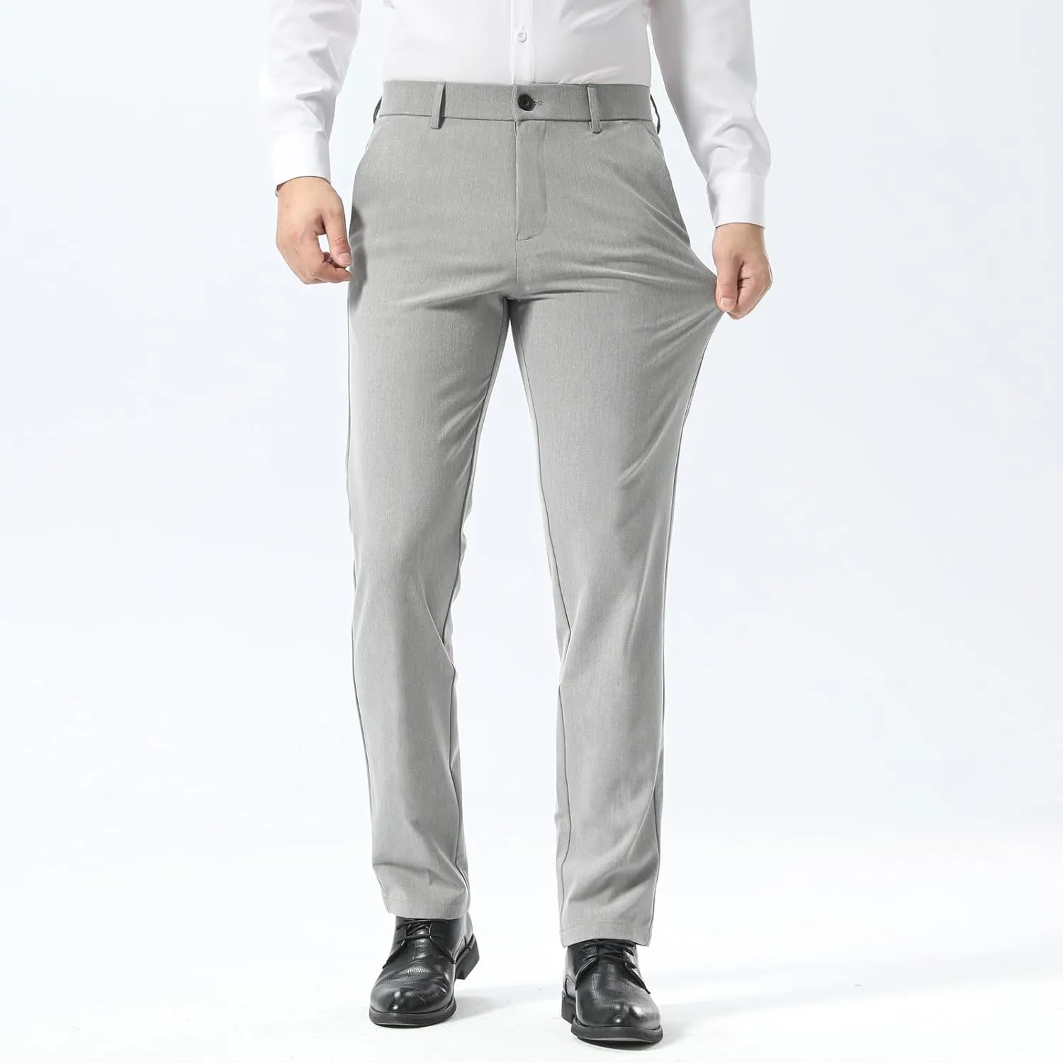 Plaid&Plain Mens Slim Fit Dress Pants Stretch Dress Pants