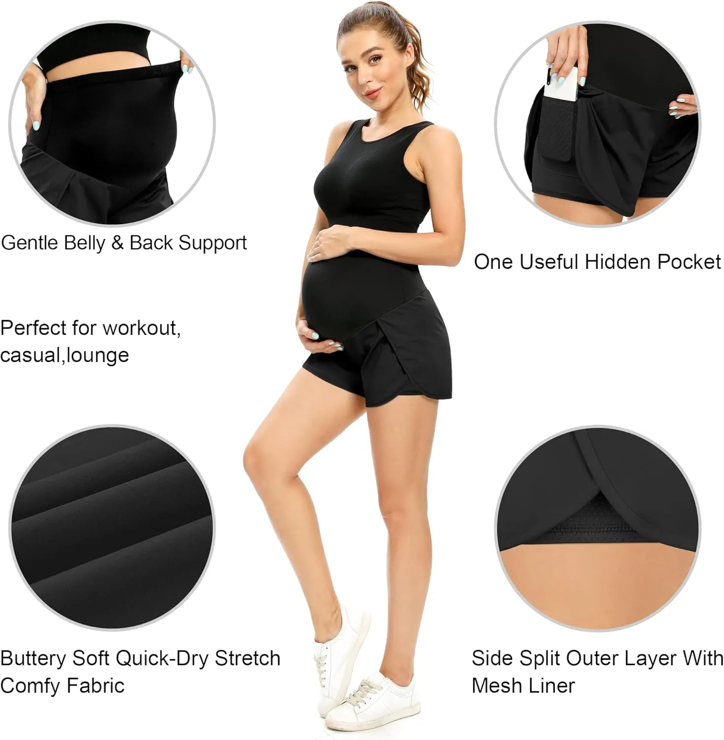 POSHGLAM Women‘s Maternity Shorts Over Belly Workout Running Casual Summer Pregnancy Shorts