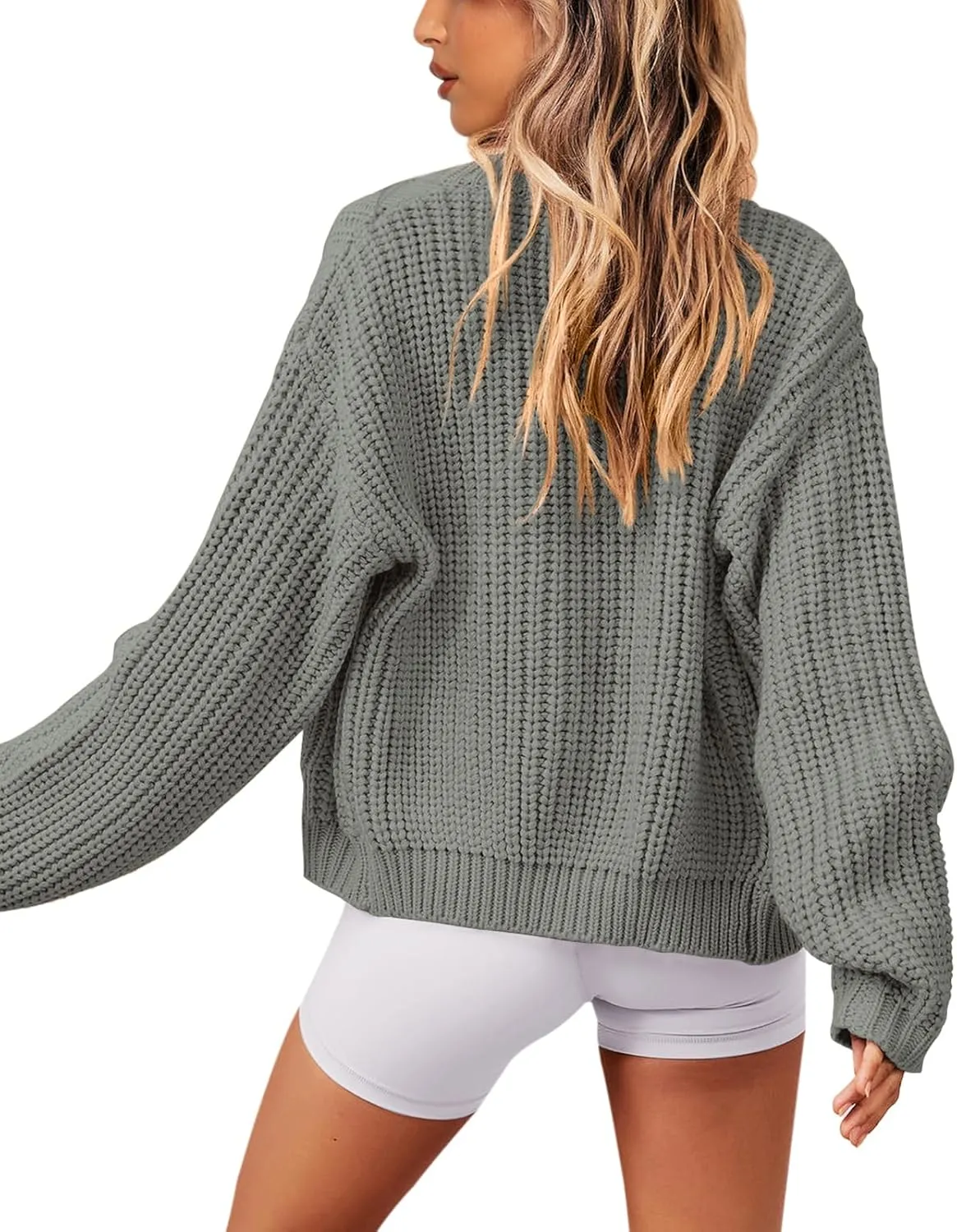 PRETTYGARDEN Women's Chunky Knit Open Front Sweater Long Sleeve Zipper Loose Short Cardigan Outerwear Coats