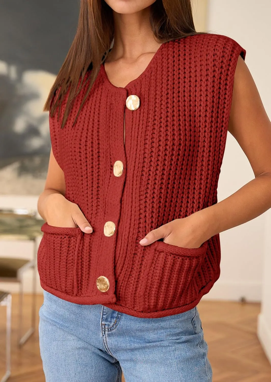 PRETTYGARDEN Women's Summer Sweaters Vest 2025 Sleeveless Button Down Cropped Pockets Chunky Knit Cardigan Trendy Tank Tops