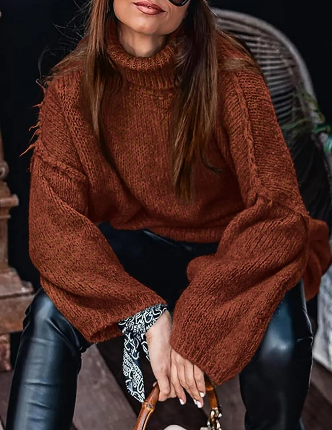 PRETTYGARDEN Women's Winter Turtleneck Oversized Sweaters Long Sleeve Chunky Knit Slouchy Pullover Sweater Tops