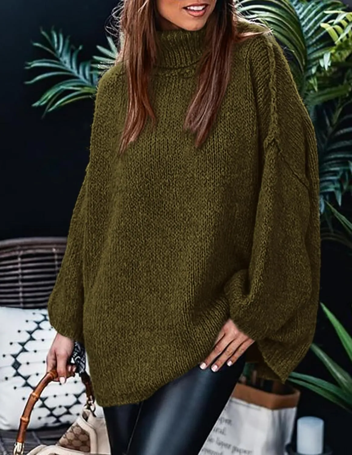 PRETTYGARDEN Women's Winter Turtleneck Oversized Sweaters Long Sleeve Chunky Knit Slouchy Pullover Sweater Tops