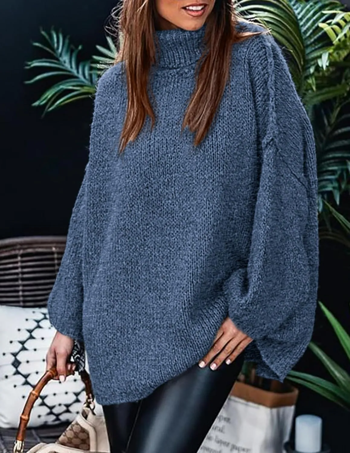 PRETTYGARDEN Women's Winter Turtleneck Oversized Sweaters Long Sleeve Chunky Knit Slouchy Pullover Sweater Tops